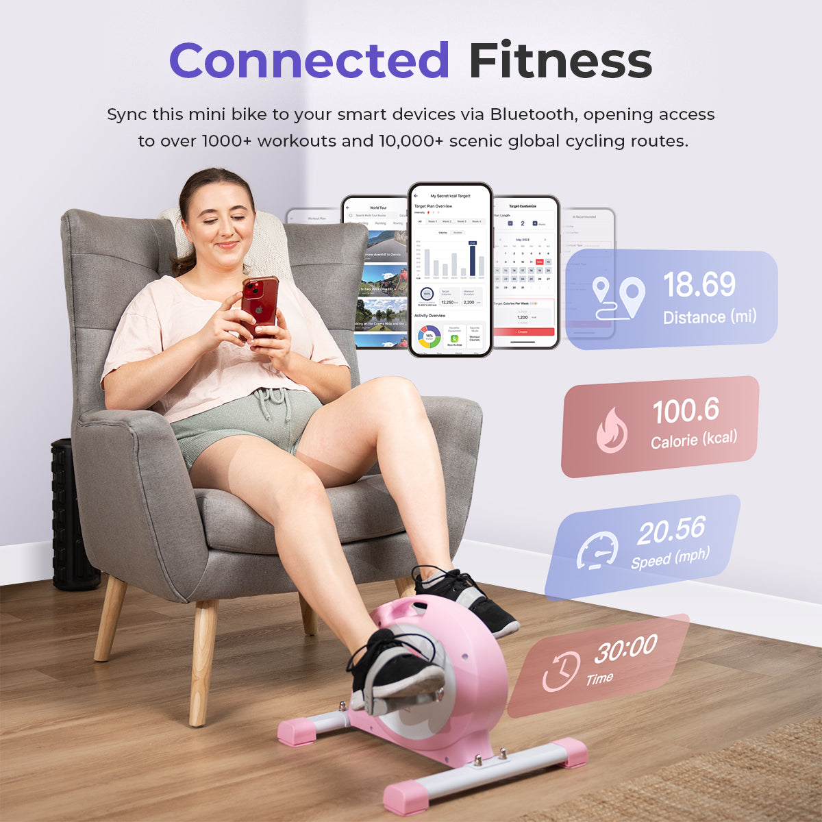 Sunny Health & Fitness Bicicleta de ejercicio inteligente mini para debajo del escritorio