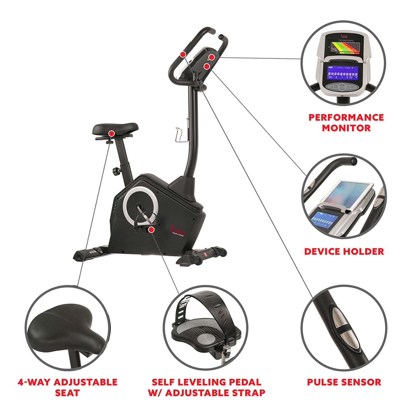 Sunny Health & Fitness Bicicleta de ejercicio magnética vertical programable