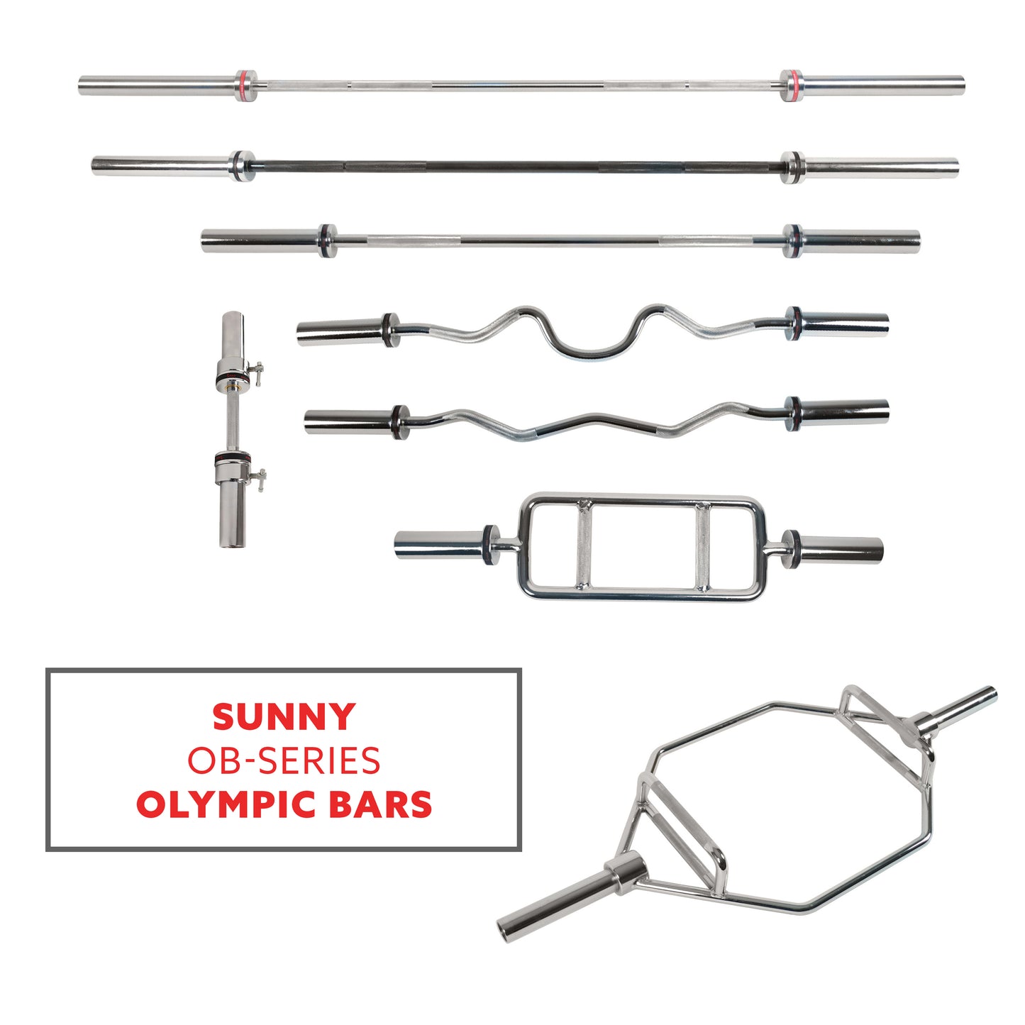 Sunny Health & Fitness 48" (122cm), Súper Barra Z Olímpica Con Collarines De Anillo Unisex Adult, Silver, Una Talla