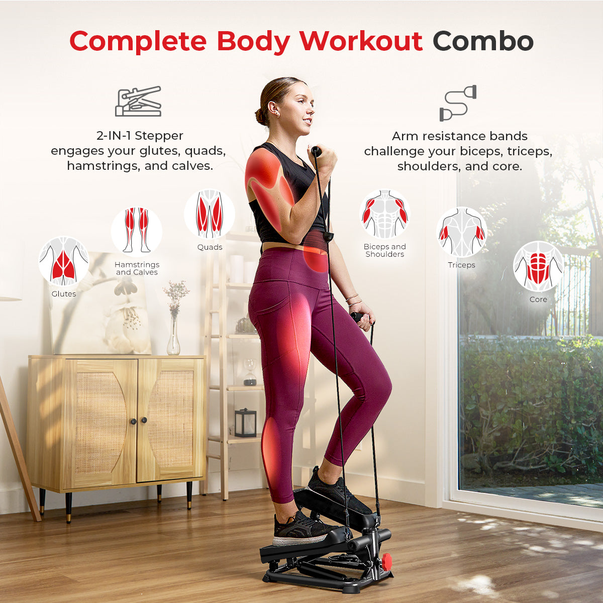 Sunny Health & Fitness Máquina de Escaladora 2 en 1 Total Body Smart Stepper,